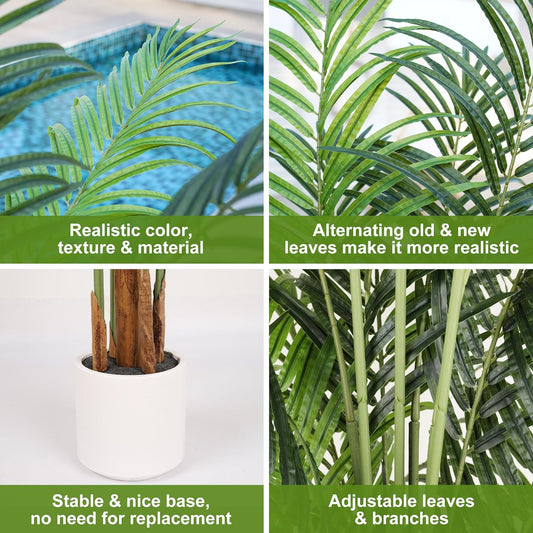 Artificial Palm Tree for Home Decor Indoor 6Ft Large Tall Fake Plants Faux Tropical Areca Palm Silk Floor Plant in Pot Living Room Office Garden Decoration Housewarming Gift (2, 6 Feet)