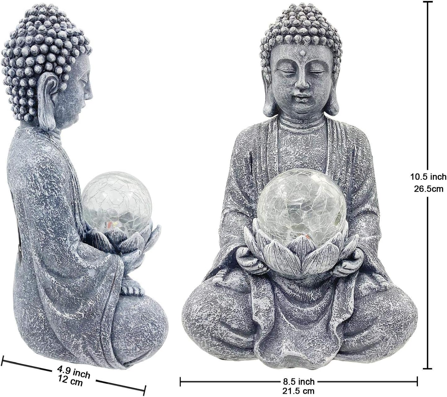 Nacome Meditating Buddha Statue with Solar Light,Zen Solar Garden Buddha with Cracked Glass Ball Sculpture-Indoor/Outdoor Decor for Balcony,Garden,Patio,Porch Yard Art Ornament,Gift
