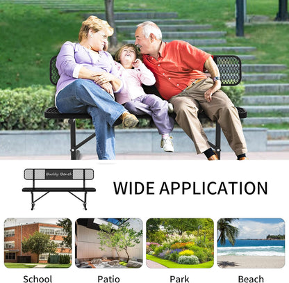 6 Feet Steel Park Bench for Outside, Outdoor Bench with Backrest & Portable Frame, Commercial Benches for Parks, School, Patio, Deck, Store,Black