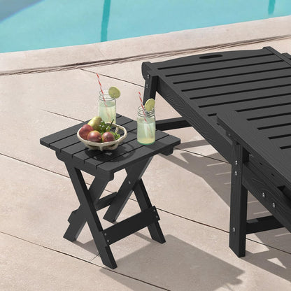 LUE BONA Small Outdoor Folding Side Table, Indoor Shower Bench Stool, HDPS End Table for Bathroom, Patio, Pool, 14 Inch Height, Black