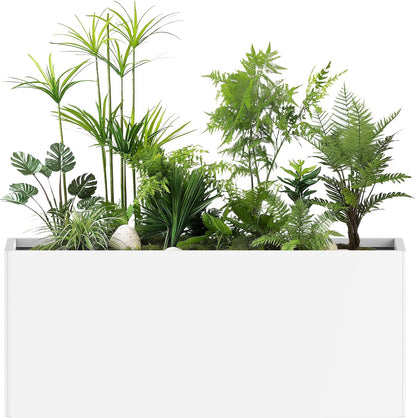 Outdoor Metal Planter Box - Heavy-Duty Rectangular Trough, All-Weather Rust-Resistant Design with 6 Drainage Holes | Large 36x15x15 Inch for Patio, Porch & Garden, White