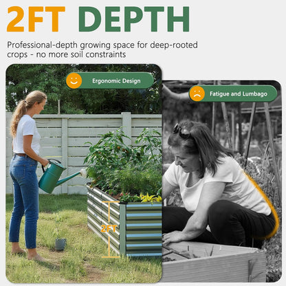 FOOWIN 4pcs 8x4x2ft Galvanized Raised Garden Bed, Planter Raised Garden Boxes Outdoor, Large Metal Raised Beds for Gardening, Garden Bed for Vegetables, Flowers, Herb,478 Gallon Capacity, Silver