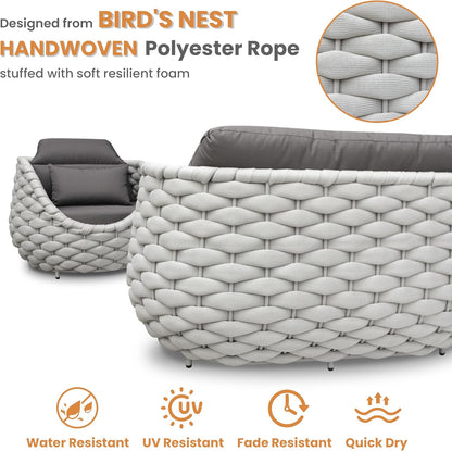 Patio Conversation Deck Furniture Sets: 6-Piece Aluminum Woven Rope Outdoor Sofa Set - Modern Cushions Couch Set - No Assembly Metal Porch Seating for Deck Yard Garden Lanai Pool Hotel Resort