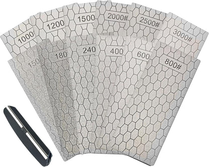 Diamond Sharpening Stone Set,12 Pcs Diamond Lapping Plate Coarse/Medium/Fine Grit Sharpener, 150/180/240/400/600/800/1000/1200/1500/2000/2500/3000 Grit，Perfect Assistance Sharpener Angle Guide
