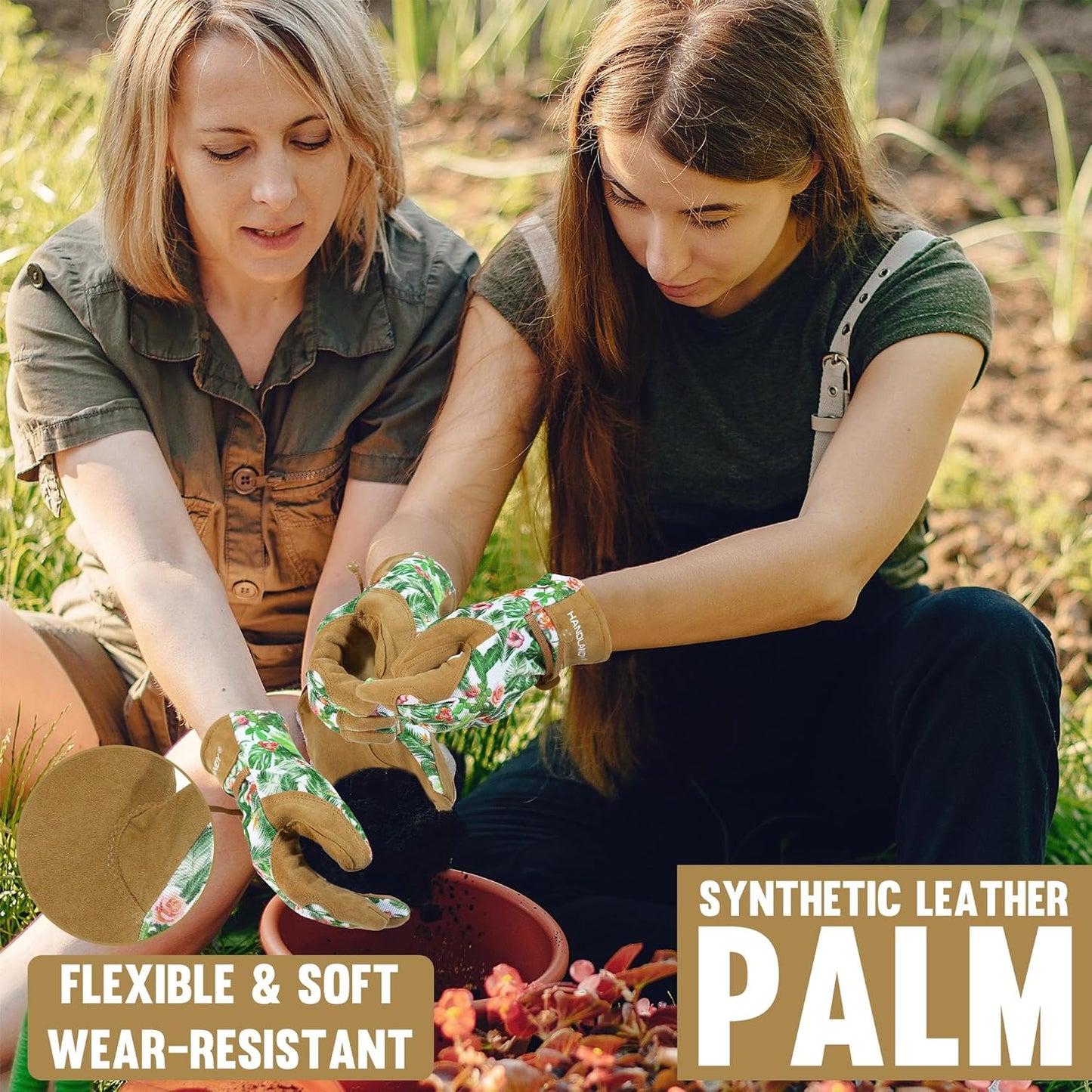 HLDD HANDLANDY Work Gloves for Women and Ladies, Leather Gardening Gloves Flexible Mechanic Working Gloves