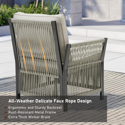 Patio Furniture Wicker Rope Outdoor Conversation Set, 9-Piece All Weather Patio Furniture Rattan Swivel Rocking Chairs w/Ottomans, Side Table for Backyard, Balcony, Deck, Beige