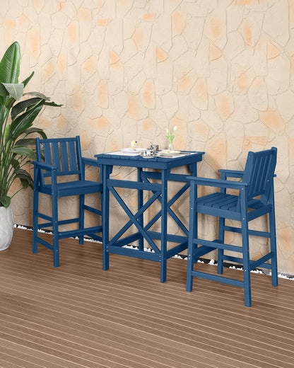 3-Piece Adirondack Chairs and Table Set, HDPE Outdoor Bar Sets, All Weather Outdoor Bar Stools Set, HDPE Adirondack Bar Height Chairs and Bar Table for Balcony, Bistro, Poolside, Navy