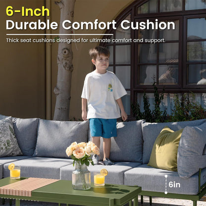 Sundale Outdoor 5 Pieces Metal Patio Furniture Set, Outdoor Sectional Sofa w/6 Inch Olefin Cushion and Coffee Table, Modern Outdoor Conversation Sets