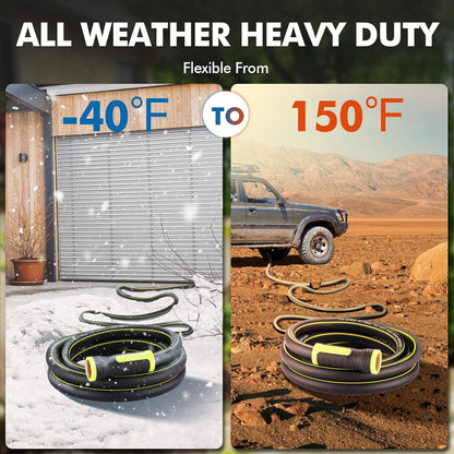 Garden Hose 100FT Heavy-Duty Premium 5/8'' Rubber 3-Layer Water Hose - Innovation Flexible Hybrid Lightweight Water Hose with Full Brass Male to Female Fittings (Green)