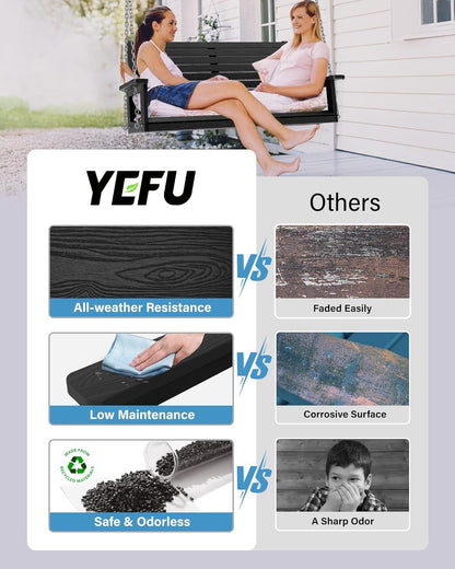 YEFU Hanging Porch Swing Set of 2,2-Seat Patio Swing Bench,All-Weather Swing Chair with Hanging Chains,Look Like Real Wood,for Garden and Courtyard,800LBS Weight Capacity,4FT,Black