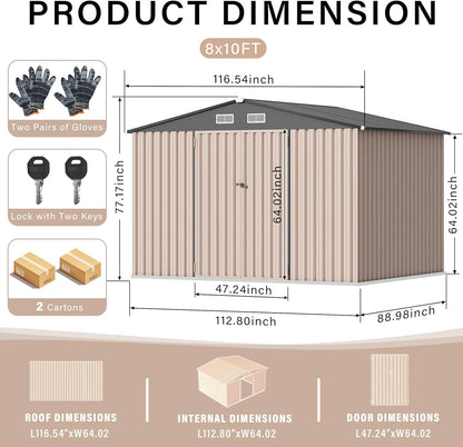 8x10 FT Metal Storage Sheds Outdoor, Metal Yard Sheds Garden Shed Kit, Tool Shed with Lockable Door, Utility Sheds Buildings with Air Vent for Backyard Garden Patio Lawn