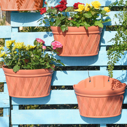 Sungmor Wall Hanging Planters,11.5 Inch Hanging Flower Pots for Railing Fence - Indoor Outdoor Balcony Wall Hanging Basket, Plastic Plant Pot Container - Half Round & 3PC Pack & Brick Red