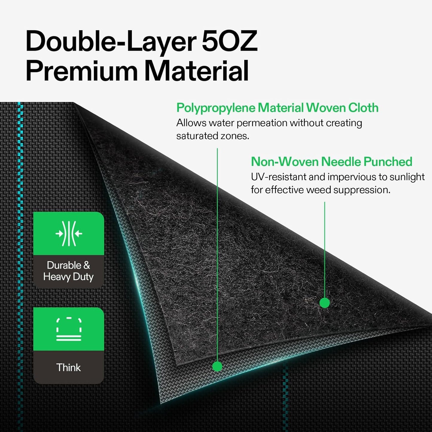 VIVOSUN Premium Weed Barrier Landscape Fabric Heavy Duty, 1.5ftx100ft 5oz Double-Layered Weed Control Mat with High Permeability, Commercial Ground Cover, Easy Set up & Superior Weed Control