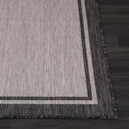 CAMILSON Indoor Outdoor Rug, 8x10 Bordered Gray Modern Area Rugs for Indoor and Outdoor Patios, Kitchen and Hallway Mats, Washable Porch Deck Outside Carpet (Bordered Grey, 8 x 10)