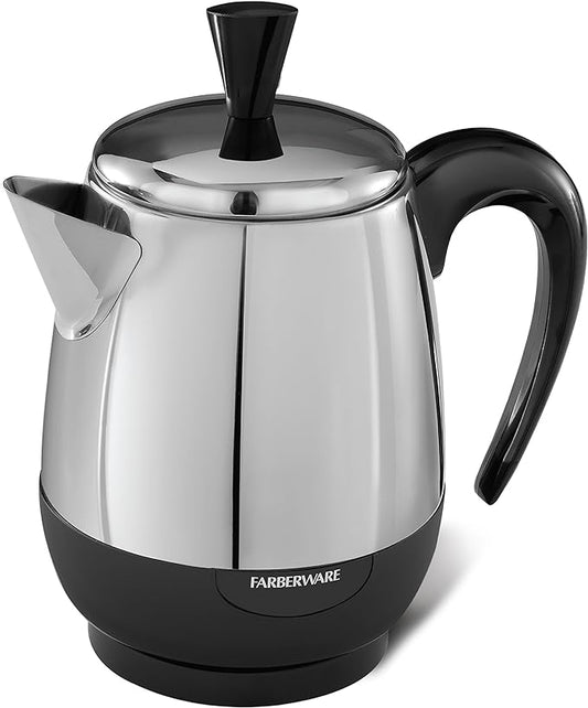 Farberware Electric Coffee Percolator,FCP240,Stainless Steel Basket,Automatic Keep Warm,No-Drip Spout,4 Cup,Black/Silver,(Pack of 6)