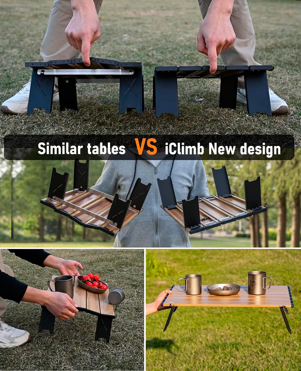 iClimb Ultralight Compact Mini Beach Picnic Folding Alu. Table with Carry Bag, Two Size (Nature - L)
