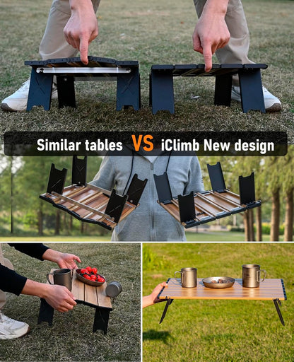 iClimb Ultralight Compact Mini Beach Picnic Folding Alu. Table with Carry Bag, Two Size (Black - S)