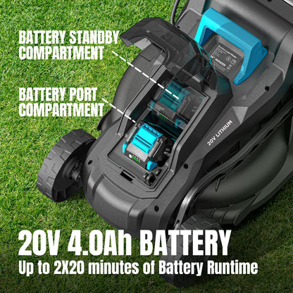 Electric Lawn Mower with Brushless Motor, 20V 13 inch Cordless Lawn Mower with 5-Position Cutting Height Adjustment, 2x4.0Ah Battery and Charger Included