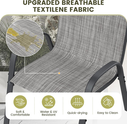 UDPATIO Patio Dining Set of 3, Outdoor Table and Chairs Set with Glass Table, 2 Stackable Patio Chairs with High Back, Outdoor Furniture Sets for Deck Garden Backyard Lawn Poolside (Light Grey)