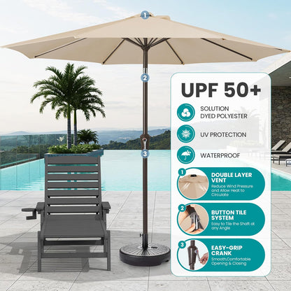 SERWALL Patio Chaise Lounge Chair Set of 2 with 9FT Patio Umbrella, 78'' HDPE Outdoor Lounger, Poly Lounge Chair with Rolling Wheels & Cup Holder for Pool,Slate Gray (Umbrella Base not Included)