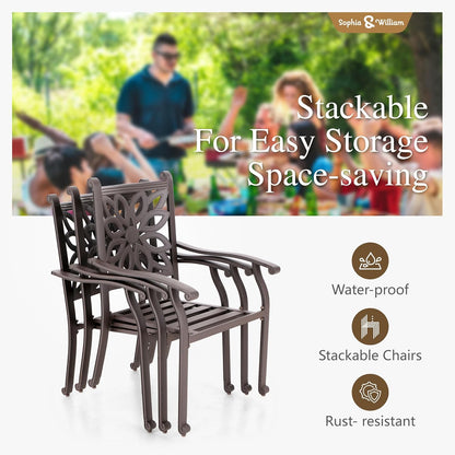 Sophia & William 7 Pieces Cast Aluminium Patio Dining Set for 6 People, Powder-Coating Outdoor Table and 4 Chairs & 2 Swivel Rocking Chairs, Outdoor Patio Table Set with 2.3" Umbrella Hole, Bronze
