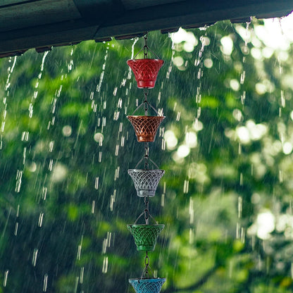 5.8FT Multicolor Iron Rain Chains for Gutter and Rain Barrel, Rust-Resistant Plated Garden Décor Rain Chain for Downspout, Bonus Rain Chain Gutter Adapter