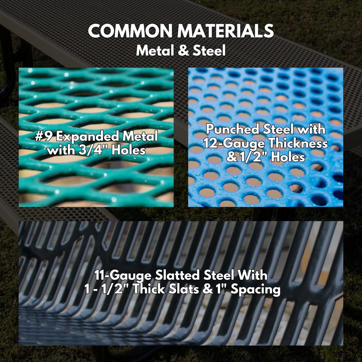 Coated Outdoor Furniture Heavy-Duty Outdoor Bench Thermoplastic Coated, Expanded Metal, Commercial-Grade Garden Bench, Made in America (Portable with Back, 6 Ft, Purple)