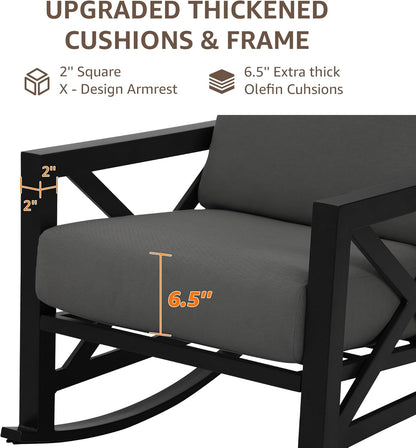 NATURAL EXPRESSIONS Patio Rocking Bistro Set, 3 Piece Outdoor Conversation Furniture Set with 2 Rockers and 1 Metal Coffee Table with Thick Cushions,2 Pack Patio Chair Covers Included