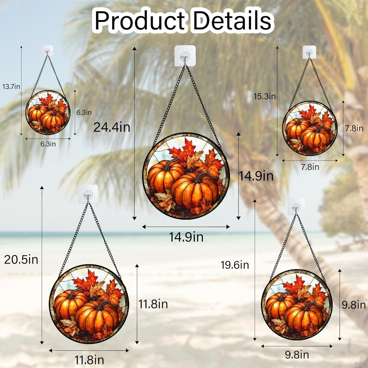 Stained Glass Window Hanging, Pumpkin Maple Leaf Suncatcher for Doors Home Sun Catchers Decoration and Christmas, Mother's Day Birthday Gifts for Women, Men, and Mom 15x15 in