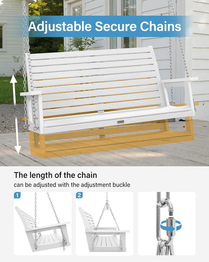 YEFU Porch Swing, 2-Seat Outdoor Swing, Waterproof Hanging Porch Swings Chair, Weather Resistance Patio Swings,for Garden and Backyard,Composite Material,660LBS Weight Capacity,4FT,White