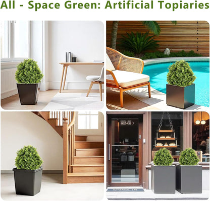 27“ Realistic Artificial Boxwood Topiary Trees Set of 2, Faux Boxwood Plants Outdoor UV-Resistant, No Maintenance Curb Appeal Fake Evergreen Bushes & Shrubs for Front Porch Outside Planter Decor