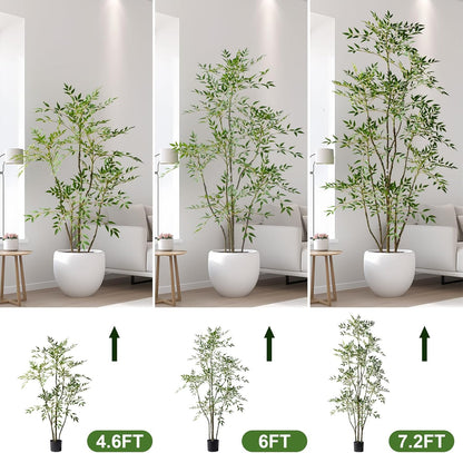 7.2ft Faux Bamboo Tree Artificial Nandina Tree Artificial Indoor Plants Realistic Fake Potted Tree with 800+ Leaves, Cement Planter - Home Office Decor Perfect for Housewarming Gift Non-Toxic