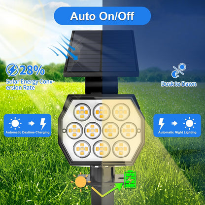 Solar Spot Lights Outdoor Waterproof IP67, 6 Pack - 50 LED Adjustable Solar Powered Landscape Spotlight with 3 Lighting Modes, Stake Light for Outside Yard Lawn Pathway Tree (Warm White)