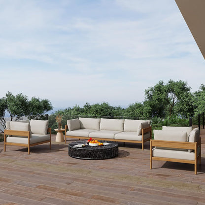 Acanva Modern Outdoor Patio Furniture Set, All-Weather Aluminium Conversation Sectional Sofa with Thick Cushions for Backyard, Garden, Porch, Couch + 2 x Armchairs, Beige