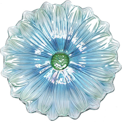 MUMTOP Outdoor Glass Birdbath with Metal Stand for Outside Yard Garden Decor, 18 inch Diameter Blue Bird Baths Bowl for Outdoors, 21 inch Height