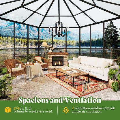AMERLIFE 12×10×8 ft Hexagonal Outdoor Greenhouse, Aluminum Frame with Quick‑Connectors, 2 Swing Doors, 2 Vents – Walk‑in Garden Structure