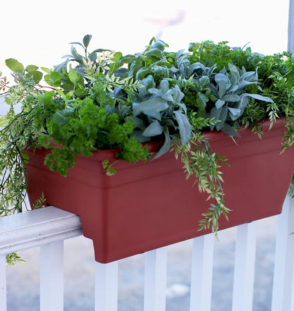 The HC Companies Deck Railing Planter Box w/Removable Drain Plugs - Lightweight & Weatherproof Plastic Flower Box - Balcony Planters for Railing and Fence (24”, Sandstone)