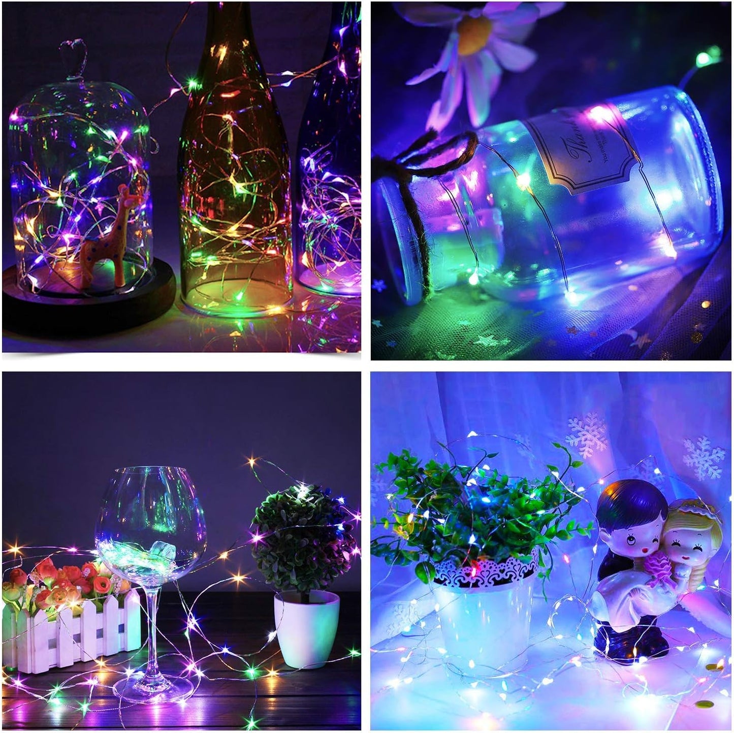 QITONG 2 Pack Multicolor Solar Christmas Lights, Each 66ft 200 LED Solar Fairy Lights Outdoor Waterproof, 8 Modes Silver Wire Solar Mini Twinkle Lights