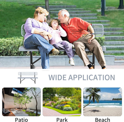6 Feet Heavy Duty Metal Park Bench for Outside, Outdoor Bench with Backrest & Portable Frame, Commercial Benches for Shopping Malls, Stores, Parks, Patios, Decks, Grey
