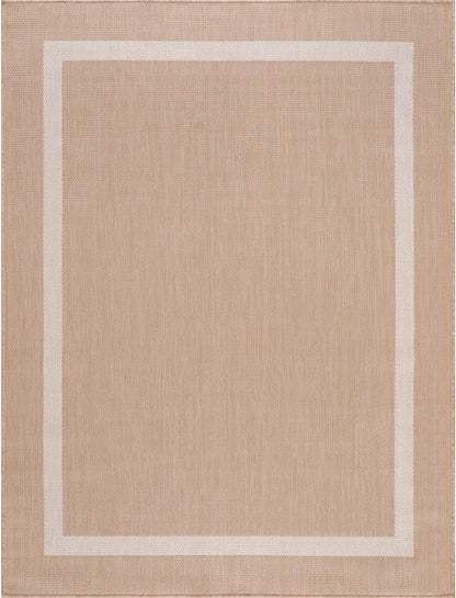 Bordered Outdoor Rug 5x7 Washable Outside Carpet for Indoor Patio Porch Waterproof Easy Cleaning Non Shedding Area Rugs Beige 5 x 7