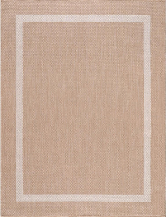 Bordered Outdoor Rug 5x7 Washable Outside Carpet for Indoor Patio Porch Waterproof Easy Cleaning Non Shedding Area Rugs Beige 5 x 7