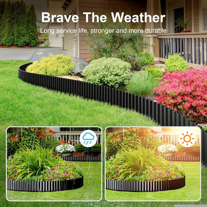 Land Guard Corrugated Garden Edging Border, 6" x 50' Landscape Paver Edging, Tall Landscape Edging, Fence for Garden, Flower Bed, Lawn and Landscape Edging (Glossy Black)