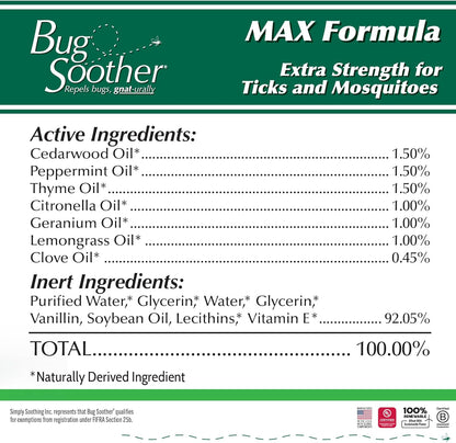 Bug Soother MAX - Extra Strength Natural Gnat, Tick, and Mosquito Repellent, 2 Pack 8 fl oz w/Free 1 oz. DEET-Free Bug Spray Deterrent - Safe for Adults & Environment - Made in USA