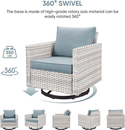 HUMMUH Patio Swivel Chairs Set of 2,PE Wicker Outdoor Rocker Chairs Bistro Set Porch Balcony Furniture with Cushions