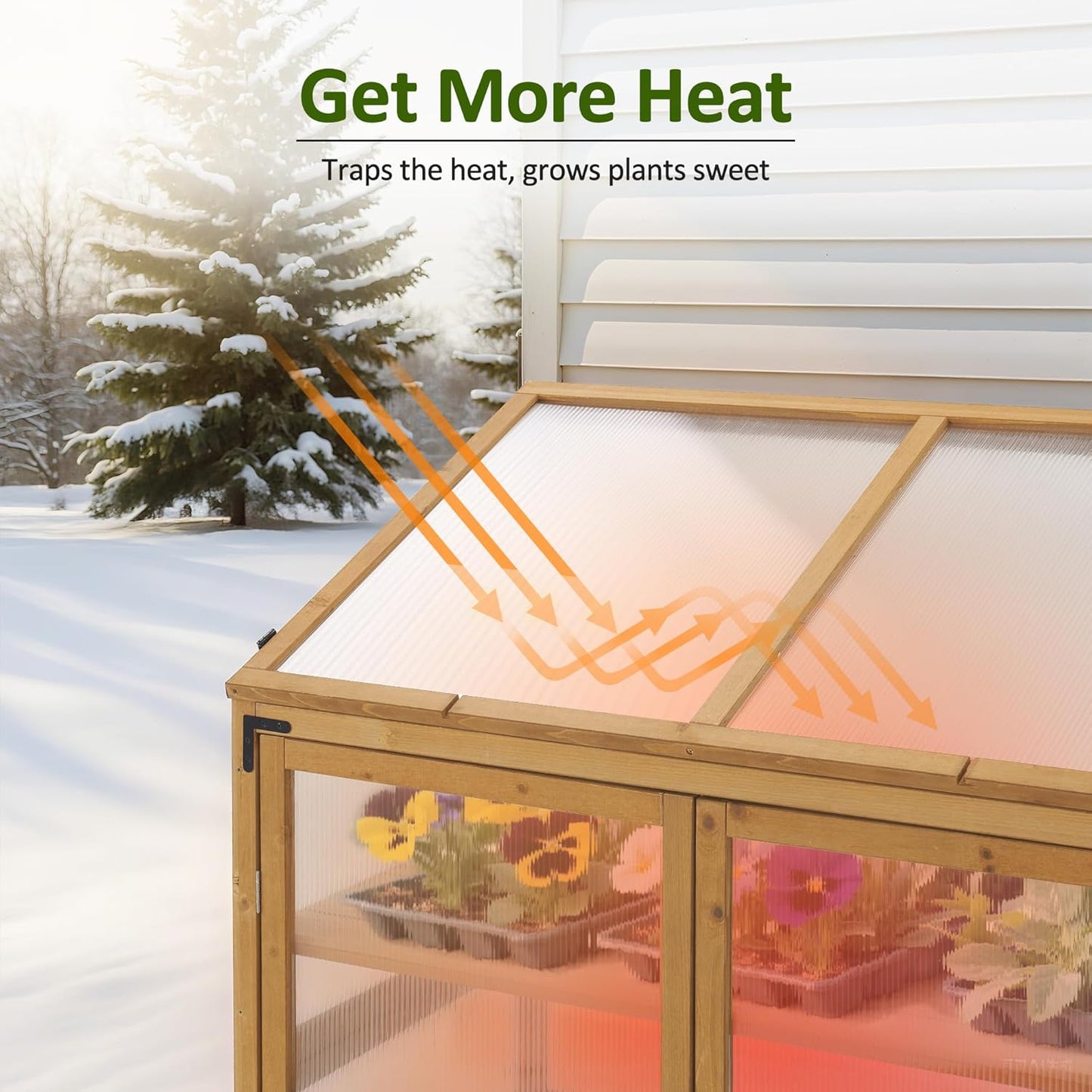 Macrout Cold Frame Greenhouse, Large Wooden Greenhouse Cabinet, Garden Cold Frame with Adjustable Shelves for Outdoor Indoor Use, 1344 (Natural)