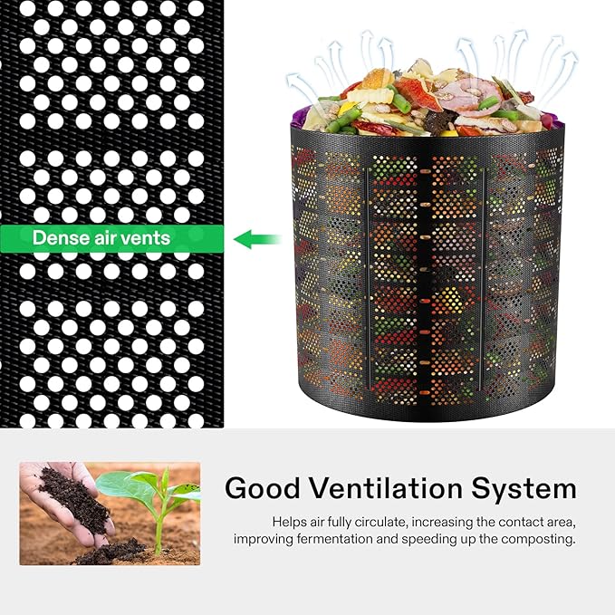VIVOSUN 300 Gallon Outdoor Compost Bin, Expandable Composter, Easy to Setup & Large Capacity for Backyard, Lawn (Black with Gloves) (Pack of 2)
