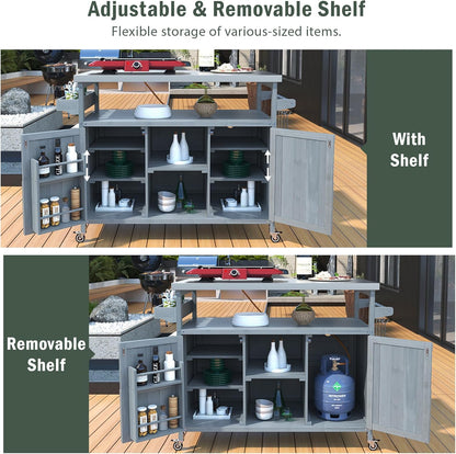 50.25" W Grill Cart with Stainless Steel Tabletop - Outdoor Storage Cabinet for BBQ, Bar Patio Kitchen Island with Ample Storage and Lockable Wheels