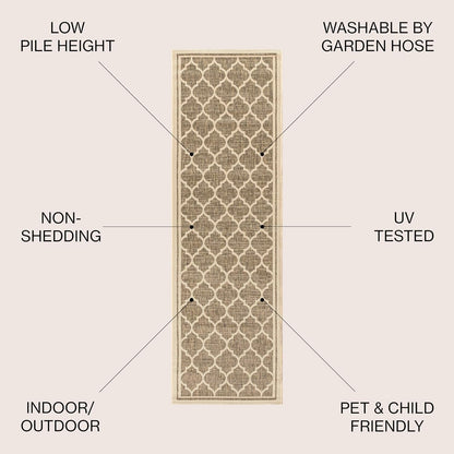 Eyely BMS109A-214 Santa Monica Trebol Moroccan Trellis Textured Weave, Pet Friendly, Non-Shedding, Stain Resistant, Easy-Cleaning, Brown/Beige, 2 ft. x 14 ft., Indoor/Outdoor, Runner Rug
