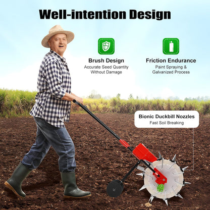 Hand-Push Roller Seeder, Manual Seeder Planter, Single-Port Garden Seeder for Soy Peanut Corn Cotton Soybean, Sowing Depth 1.38-3.07in, Planting Spacing 6.3in, 1-2 Seeds, 10 Nozzles