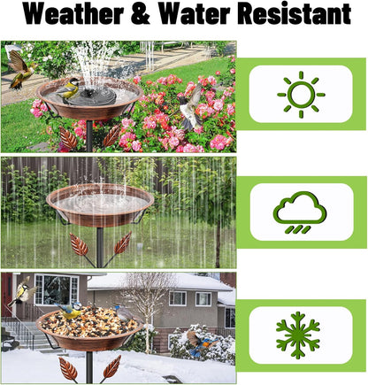 37.8In Metal Bird Bath for Outside, Vintage Birdbaths Removable Feeder Bowl with 5 Prongs Base Stake, Easy to Clean Birdfeeder for Outdoors Garden Yard Lawn Decor(Vintage Brown, Leaf)
